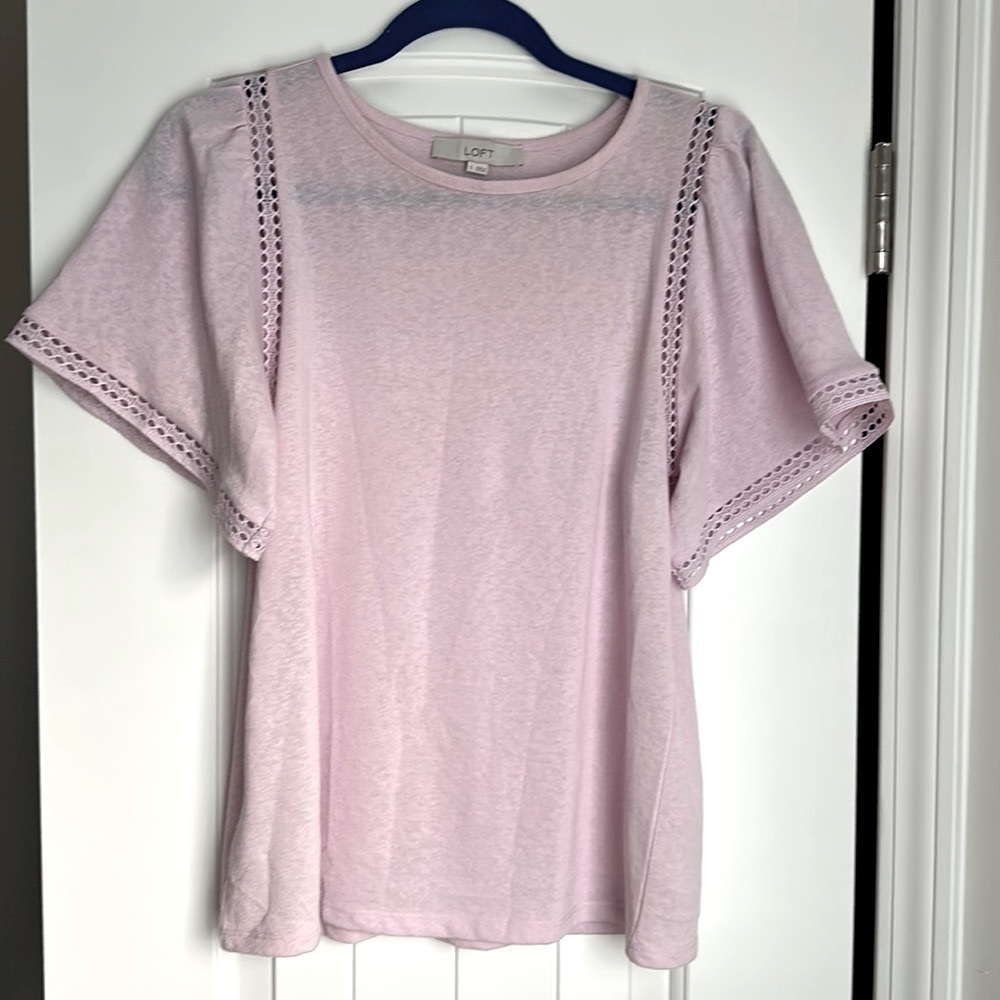 Loft lilac lavender light purple eyelet short sleeve top size small.